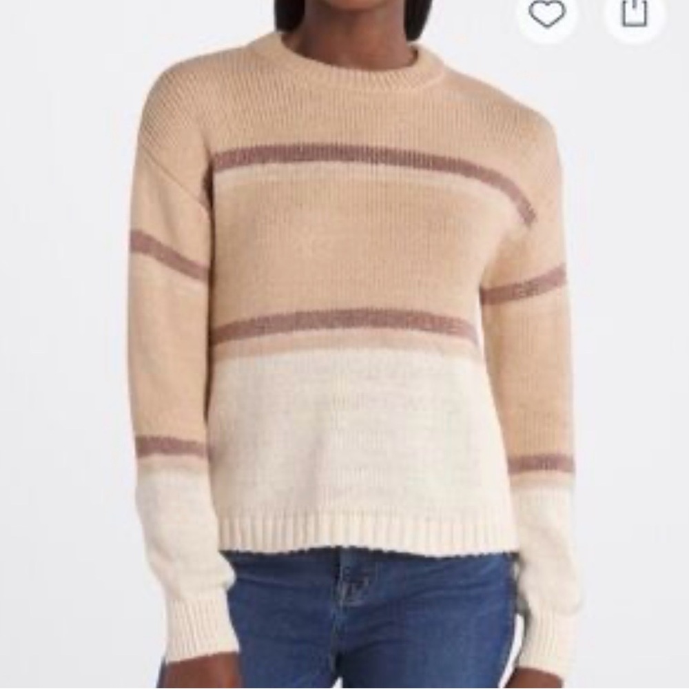 love Ellie Striped Beige and Cream Women's Sweater
